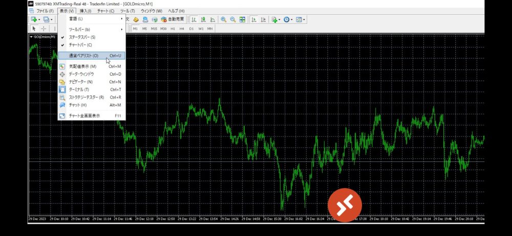 XMtradingのMT4の画面