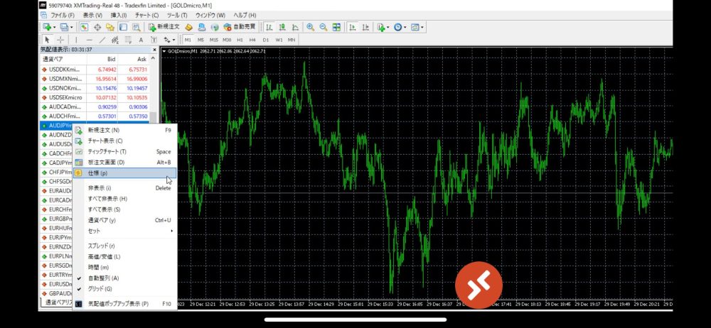 XMtradingのMT4の画面